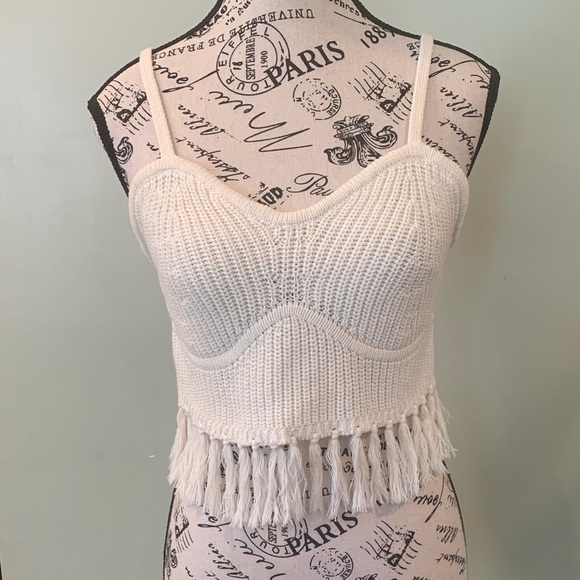 Wild Fable Cream Sweater Knit Fringe Cropped Bustier Tank Top Women’s Medium - Picture 1 of 6